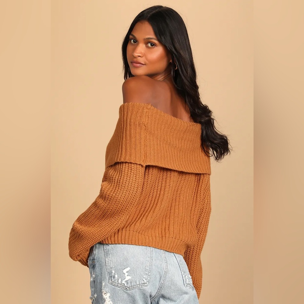 Lulus Carmichael Light Brown Off-the-Shoulder Knit Sweater Size Small - Picture 2 of 10